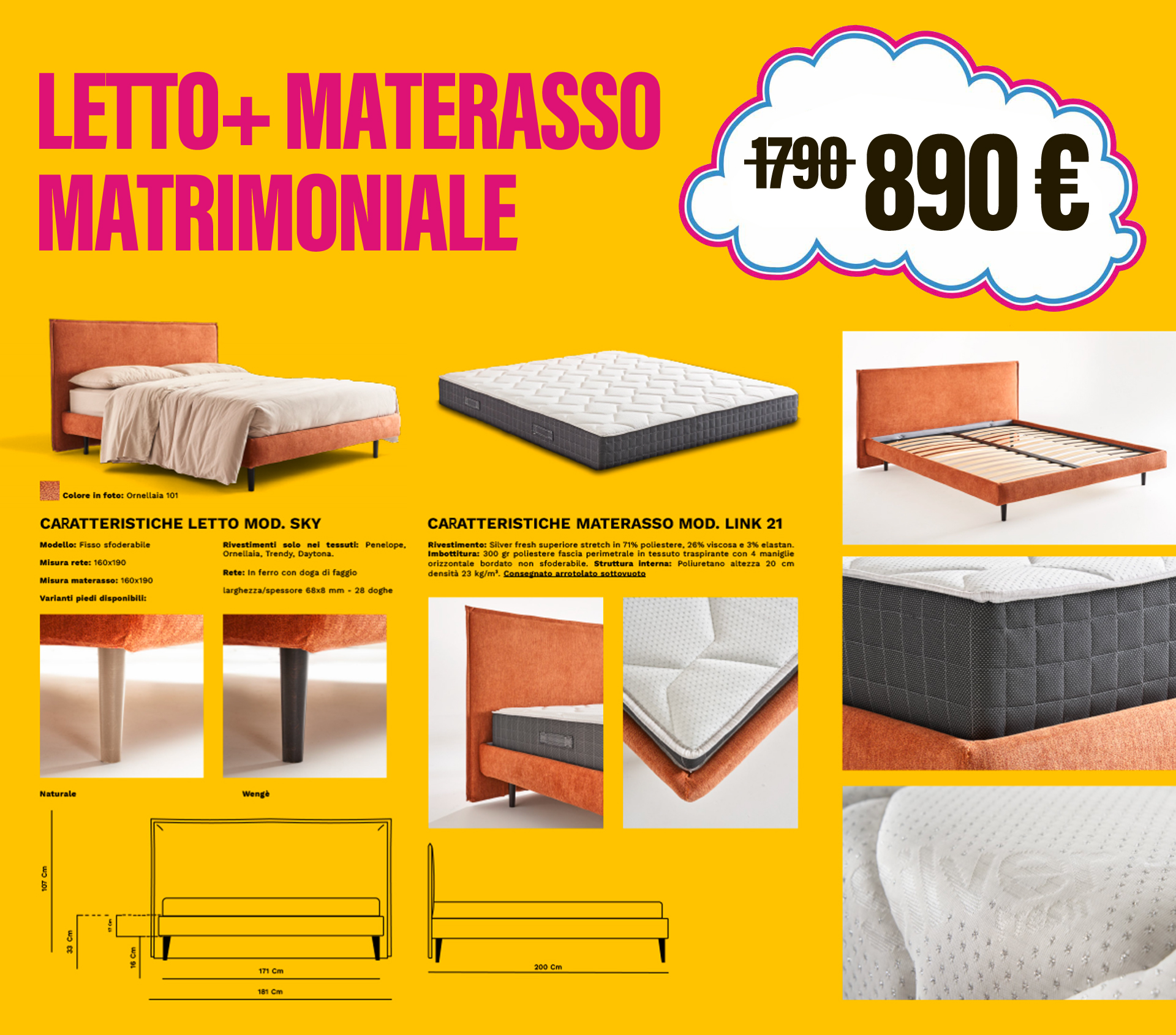 promo letto + materasso matrimoniale